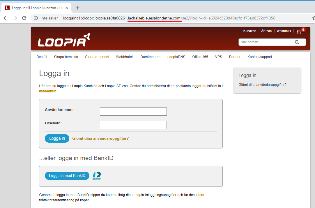 Phishingförsök i Loopias namn