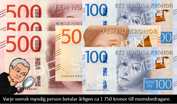 Varje svensk myndig person betalar årligen ca 1 750 kronor till momsbedragare.