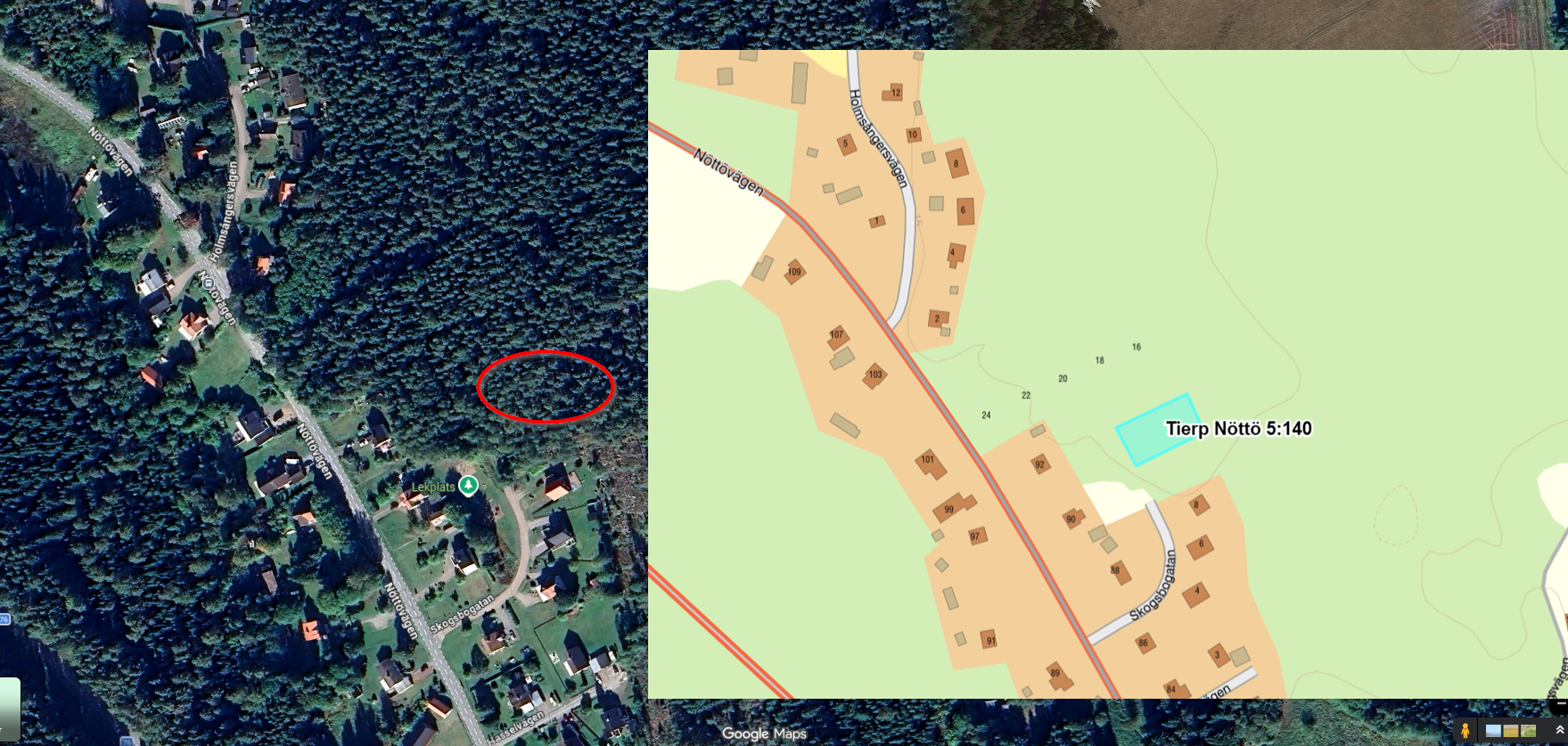 Karta och satellitbild över Tierp Nöttö 5:140